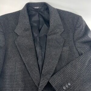 Harvé Benard Wool Cashmere Blazer Mens 44R Gray Houndstooth Sport Coat Academia
